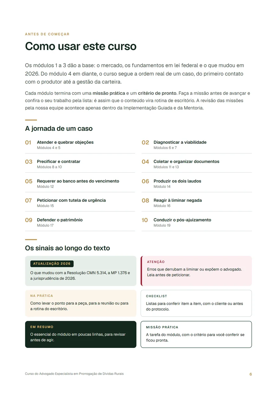 Página Como usar este curso, com a jornada de um caso